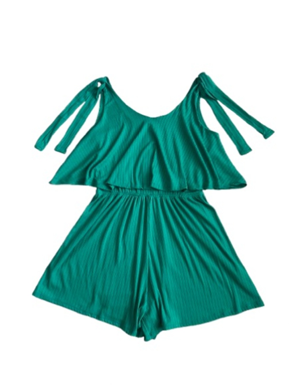 P36 White Birch Tie Shoulder Ribbed Ruffle Romper - Size: Small